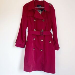 London Fog Cranberry Red Belted Trench Coat With Removable Plaid Lining XL